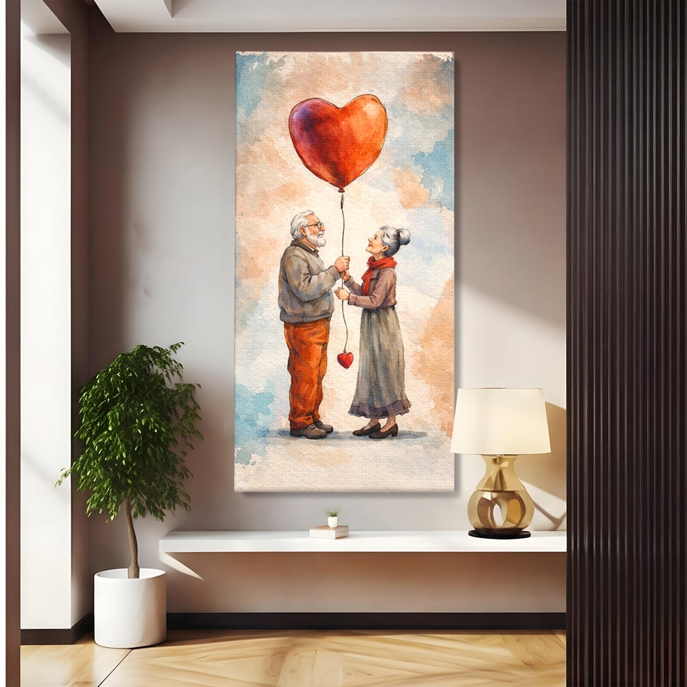 Tablou canvas cu tablou canvas cuplu in varsta si inima, fara rama, pe sasiu de lemn